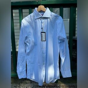 Spier & MacKay Sky Blue Butcher Stripe Long Sleeved Shirt Men’s 15.5-34 NWT